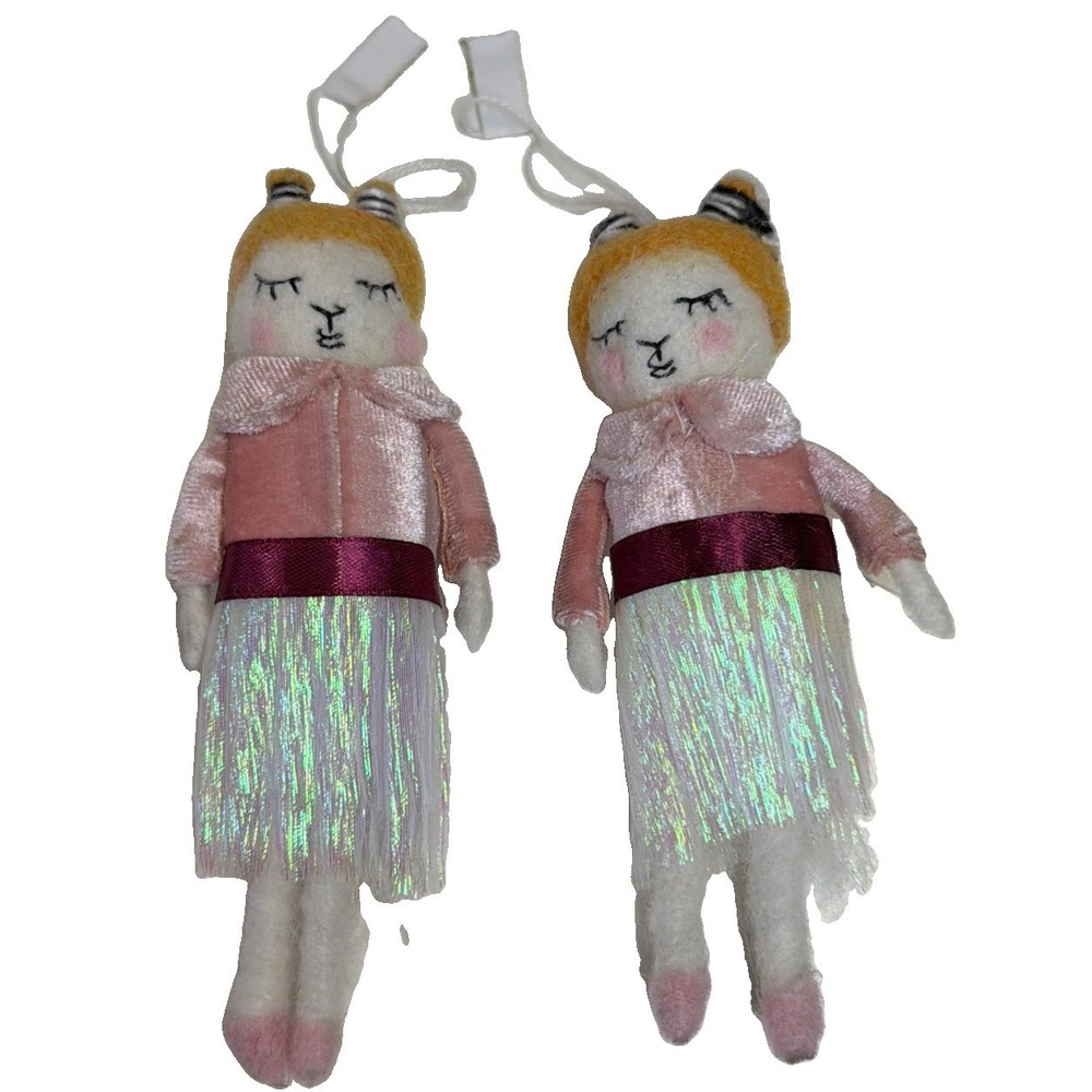 Wondershop Target Set/2 Ornaments Girl Blonde Ballerina Iridescent Pink Felt